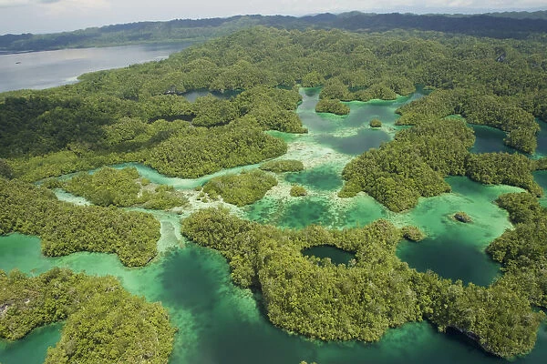 Aerial view of Hidden Bay in North West peninsula of Gam Island. Raja Ampat Islands