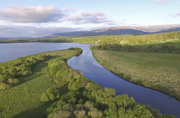 Aerial view over Insh Marshes National Nature Reserve, Cairngorms National Park, Scotland