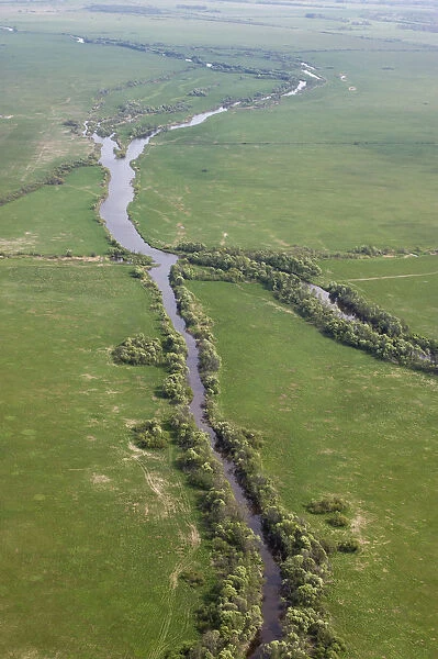 Aerial view of Kasari river, Matsalu National Park, Estonia, May 2009
