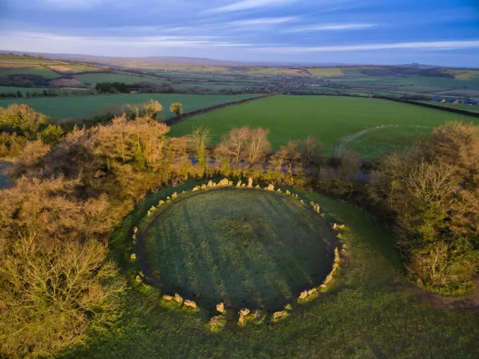 Framed Print : Aerial view of Kings Men stone circle, part of Rollright Stones neolithic complex Framed Print : Aerial view of Kings Men stone circle, part of Rollright Stones neolithic complex