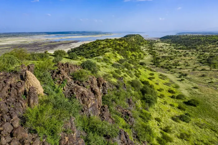 Framed Print : Aerial view of Landscape around Lake Magadi in rainy season, Rift Valley Framed Print : Aerial view of Landscape around Lake Magadi in rainy season, Rift Valley