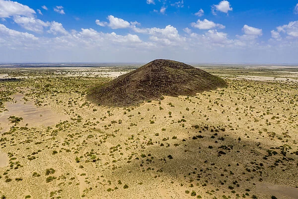 Aerial view of lava flow in Chalbi desert, around North Horr, North Kenya, February 2020