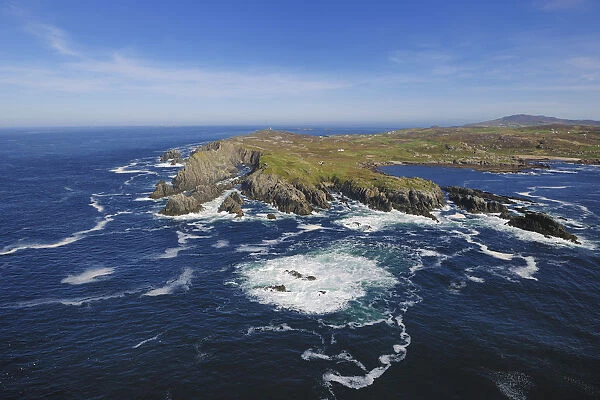 Aerial view of Malin Head, looking east towards Breasty Bay, County Donegal, Republic of Ireland