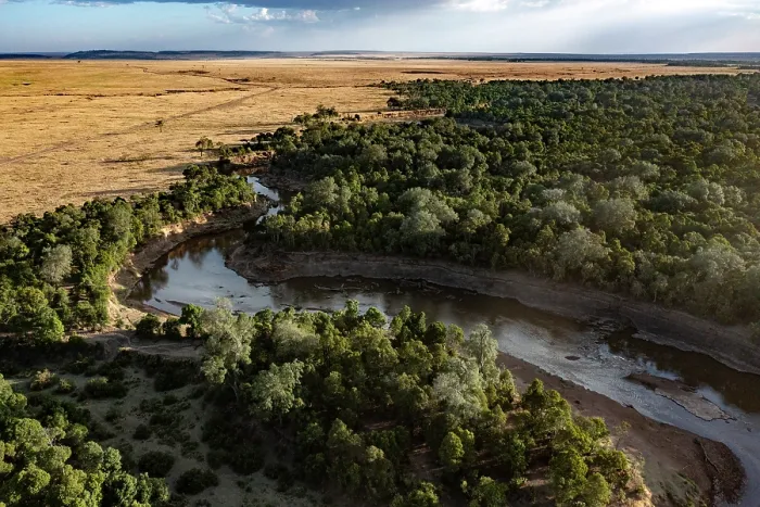 Framed Print : Aerial view of the Mara river, Masai-Mara game reserve, Kenya. August, 2023 Framed Print : Aerial view of the Mara river, Masai-Mara game reserve, Kenya. August, 2023