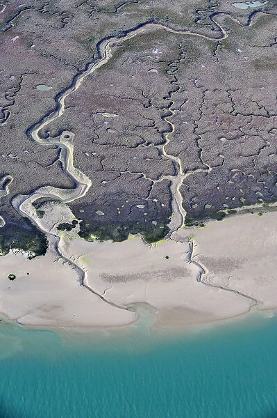 Aerial view of marshes on the coast, Baha de Cdiz Natural Park, Cdiz, Andalusia, Spain