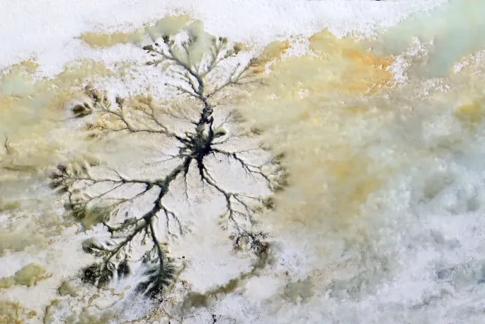 Framed Print : Aerial view of melted ice around geothermal spring, Putoransky State Nature Reserve Framed Print : Aerial view of melted ice around geothermal spring, Putoransky State Nature Reserve