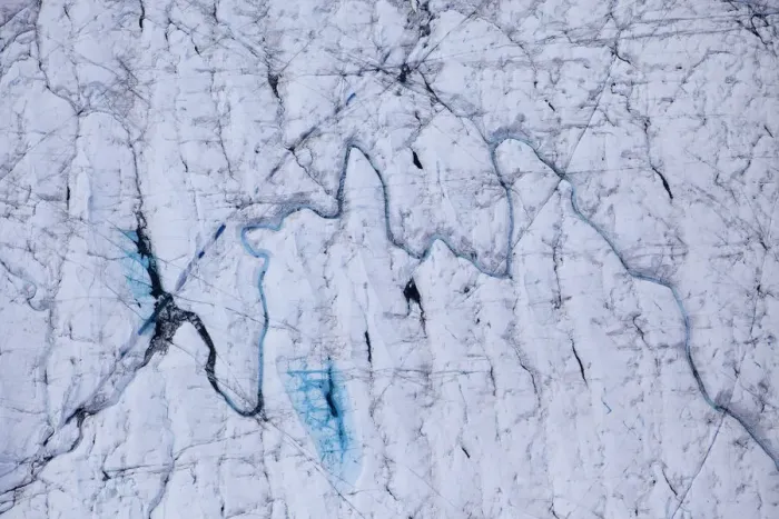 Framed Print : Aerial view of meltwater channels in ice cap north-east of Sermeq Kujalleq Glacier Framed Print : Aerial view of meltwater channels in ice cap north-east of Sermeq Kujalleq Glacier