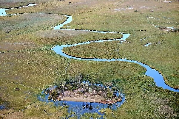 Aerial view of the Okavango Delta with channels, lagoons, swamps and islands, Botswana, Africa