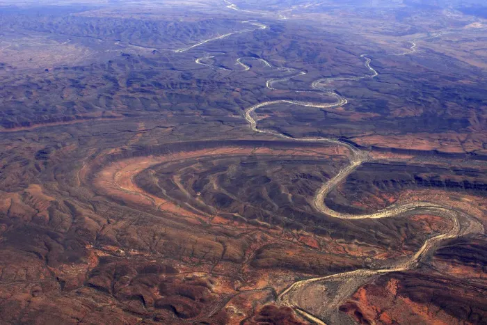 Framed Print : Aerial view of the Red Centre in Australia with dry river bed, Australia, October 2009 Framed Print : Aerial view of the Red Centre in Australia with dry river bed, Australia, October 2009