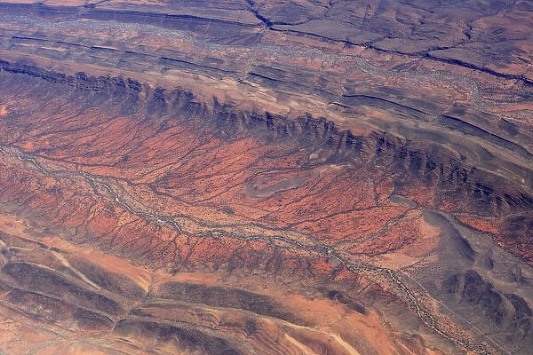 Aerial view of the Red Centre in Australia with dry river bed, Australia, October 2009
