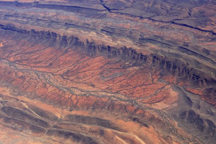 Framed Print : Aerial view of the Red Centre in Australia with dry river bed, Australia, October 2009 Framed Print : Aerial view of the Red Centre in Australia with dry river bed, Australia, October 2009