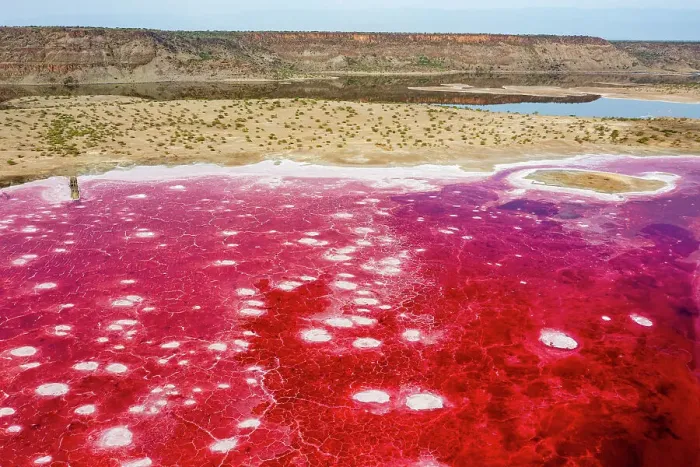 Framed Print : Aerial view of red soda in Lake Magadi, Rift Valley, Kenya Framed Print : Aerial view of red soda in Lake Magadi, Rift Valley, Kenya