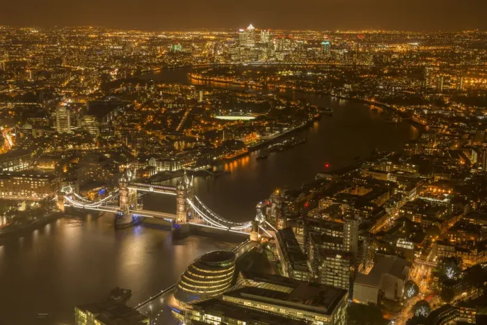 Framed Print : Aerial view of River Thames and Tower Bridge in London at night. October 2014 Framed Print : Aerial view of River Thames and Tower Bridge in London at night. October 2014