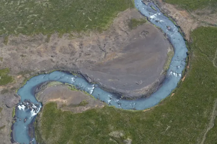 Framed Print : Aerial view of Skjalfandafljot River (glacial river) Northern Iceland, June 2009