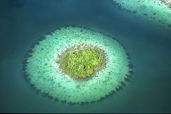 Aerial view of small coral island, Western Provinces, Solomon Islands