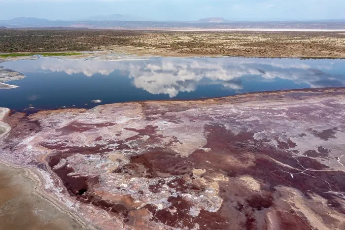 Framed Print : Aerial view of soda on surface of Lake Magadi, Rift Valley, Kenya. September, 2023 Framed Print : Aerial view of soda on surface of Lake Magadi, Rift Valley, Kenya. September, 2023