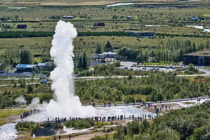 Framed Print : Aerial view of Strokkur Geyser erupting, Geysir, Selfoss, Iceland. September, 2023 Framed Print : Aerial view of Strokkur Geyser erupting, Geysir, Selfoss, Iceland. September, 2023