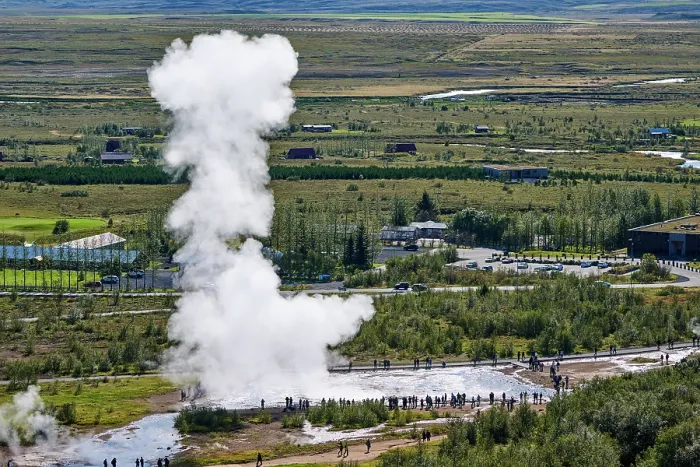 Framed Print : Aerial view of Strokkur Geyser erupting, Geysir, Selfoss, Iceland. September, 2023 Framed Print : Aerial view of Strokkur Geyser erupting, Geysir, Selfoss, Iceland. September, 2023