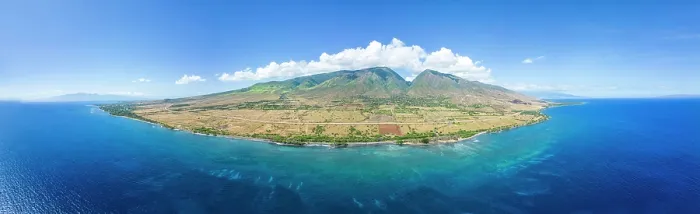 Framed Print : Aerial view of West Maui Mountains with island of Molokai behind, Maui, Hawaii, USA, Pacific Ocean. June, 2023 Framed Print : Aerial view of West Maui Mountains with island of Molokai behind, Maui, Hawaii, USA, Pacific Ocean. June, 2023