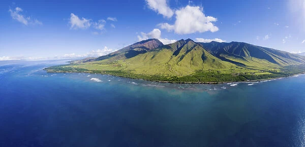 Aerial view of West Maui from above Oluwalu, Maui, Hawaii, October 2018