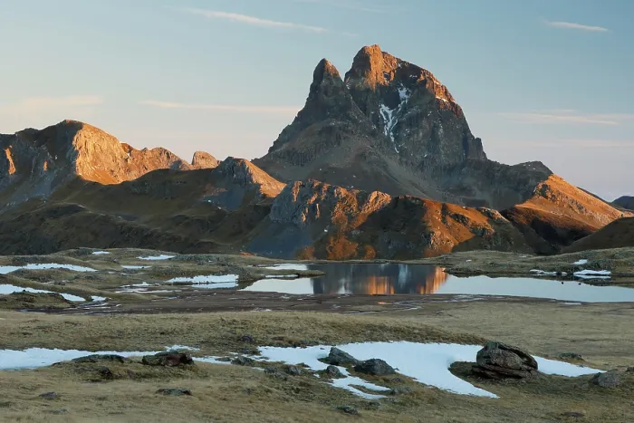 Framed Print : Anayet Lakes and the peak of Midi d´Ossau in Pyrennes National Park, France in background, Tena Valley, Pyrenees, Spain. November, 2023 Framed Print : Anayet Lakes and the peak of Midi d´Ossau in Pyrennes National Park, France in background, Tena Valley, Pyrenees, Spain. November, 2023