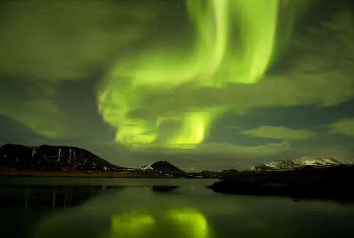 Framed Print : Aurora Borealis display over fjord at night, West Iceland, January 2013 Framed Print : Aurora Borealis display over fjord at night, West Iceland, January 2013
