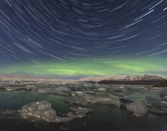 Framed Print : Aurora borealis and star trails over Jokulsarlon glacier lagoon. Southern Iceland Framed Print : Aurora borealis and star trails over Jokulsarlon glacier lagoon. Southern Iceland