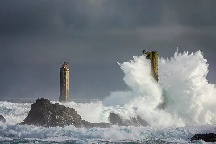 Framed Print : Autumn storm waves smashing against Nividic Lighthouse on Ouessant Island, Brittany France. October, 2023 Framed Print : Autumn storm waves smashing against Nividic Lighthouse on Ouessant Island, Brittany France. October, 2023