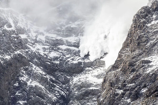 Avalanche in the mountains of Torres Del Paine National Park, Southern Patagonia, Chile