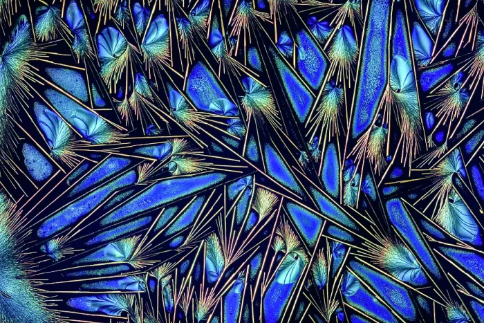 Framed Print : Barium Platinocyanide (Molecular Formula Ba[Pt(CN)4]) photographed under cross polarised light on an antique microscope slide