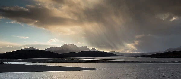 Ben Loyal from Kyle of Tongue in stormy light, Sutherland, Scotland, UK, December 2014