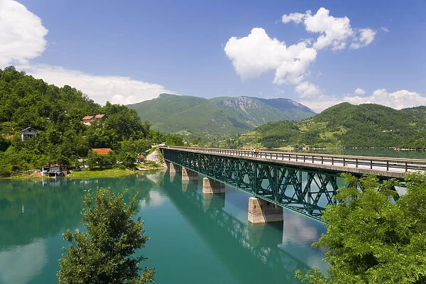 Bridge spanning Lake Jablanicko near Sarajevo, Bosnia and Herzegovina, Balkans 2007