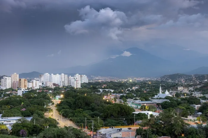 Framed Print : The city of Santa Marta below the slopes of the Sierra Nevada de Santa Marta under a dark sky, Colombia. November, 2021 Framed Print : The city of Santa Marta below the slopes of the Sierra Nevada de Santa Marta under a dark sky, Colombia. November, 2021