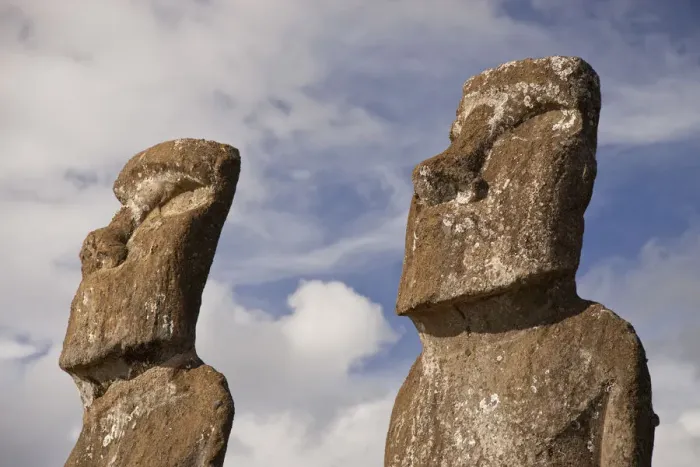 Framed Print : Close up of two stone sculptures / Moai at Ahu Ahivi / Ahu Akivi, Easter Island, South Framed Print : Close up of two stone sculptures / Moai at Ahu Ahivi / Ahu Akivi, Easter Island, South