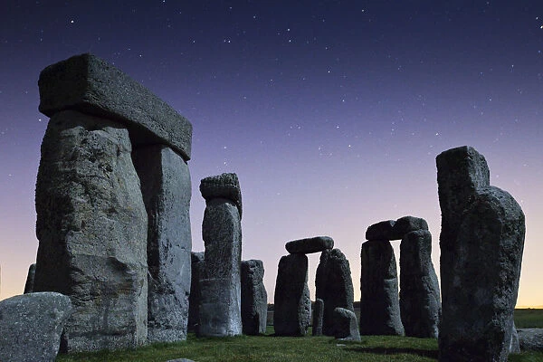 Close up of Stonehenge stones at night, Wiltshire, England, Uk, September 2009