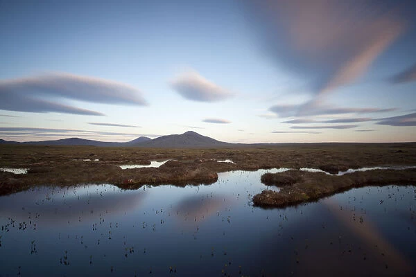 Cloud patterns over peatbog landscape, Flow Country, Forsinard, Caithness, Highland