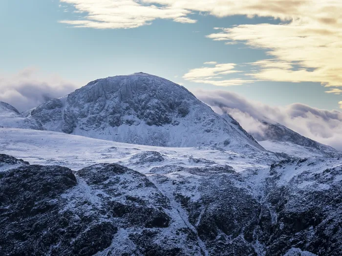 Framed Print : Cloud spilling over Great Gable mountain and Sca Fell in winter, viewed from Hindscarth, Lake District, Cumbria, UK. January, 2023 Framed Print : Cloud spilling over Great Gable mountain and Sca Fell in winter, viewed from Hindscarth, Lake District, Cumbria, UK. January, 2023
