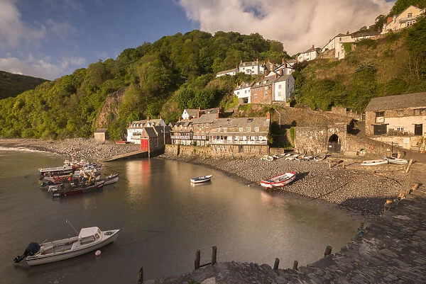 Clovelly harbour in early morning light, Clovelly, North Devon, UK. May 2015