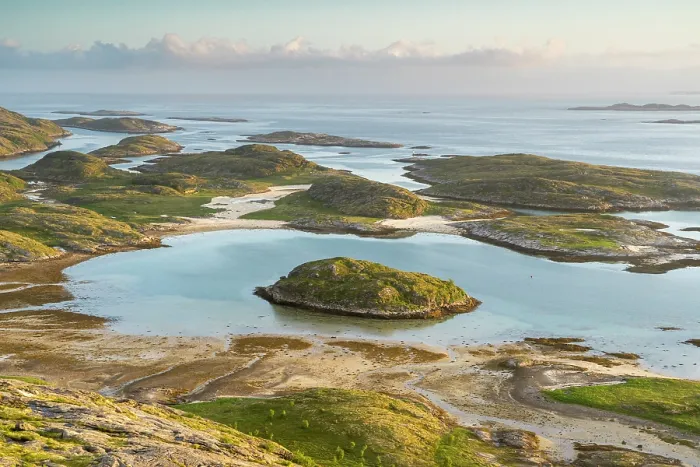 Framed Print : Coastline landscape during midnight sun, Landegode, Nordland, Norway. June, 2022 Framed Print : Coastline landscape during midnight sun, Landegode, Nordland, Norway. June, 2022