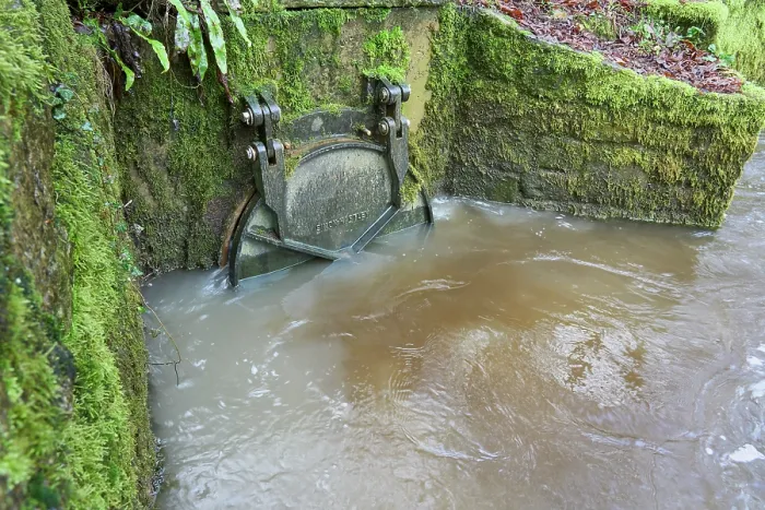 Framed Print : Combined sewer outfall discharging raw sewage, River Tame, Greater Manchester, UK. January, 2023 Framed Print : Combined sewer outfall discharging raw sewage, River Tame, Greater Manchester, UK. January, 2023