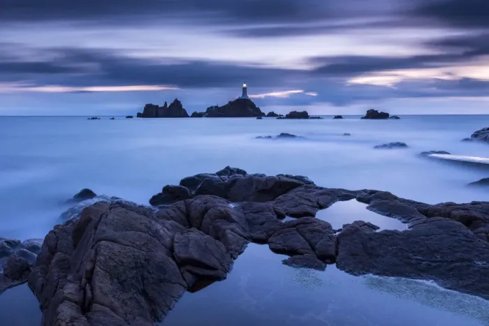 Framed Print : Corbierre Lighthouse, late evening light, Jersey, Channel Islands, UK, March 2013 Framed Print : Corbierre Lighthouse, late evening light, Jersey, Channel Islands, UK, March 2013