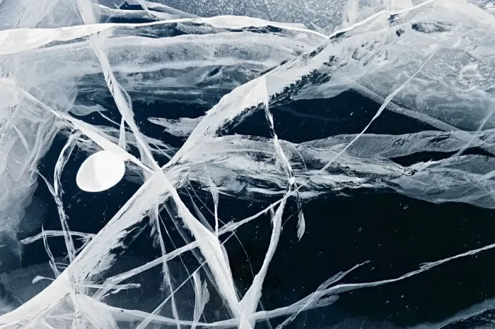 Framed Print : Cracks in the ice of Lake Baikal, Siberia, Russia, March