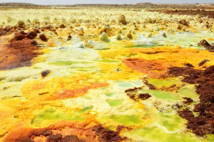 Framed Print : Dallol hot spring with salt concretions coloured by sulphur, potassium and iron, Dallol Volcano Framed Print : Dallol hot spring with salt concretions coloured by sulphur, potassium and iron, Dallol Volcano