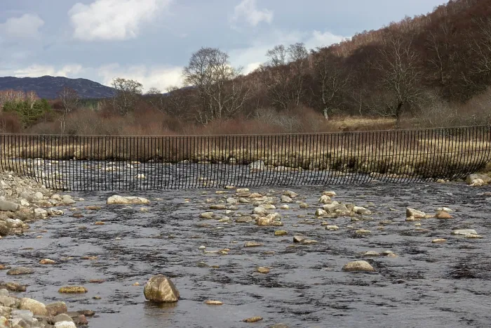 Framed Print : Deer barrier across river, used to reduce impact of deer grazing vegetation, Glenbanchor, Scottish Highland, UK. April, 2023 Framed Print : Deer barrier across river, used to reduce impact of deer grazing vegetation, Glenbanchor, Scottish Highland, UK. April, 2023