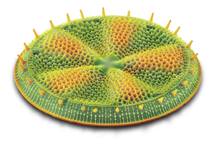 Framed Print : Diatom (Actinoptychus heliopelta). The silica skeleton of a diatom includes a pair of valve sections, one of which is shown here Framed Print : Diatom (Actinoptychus heliopelta). The silica skeleton of a diatom includes a pair of valve sections, one of which is shown here