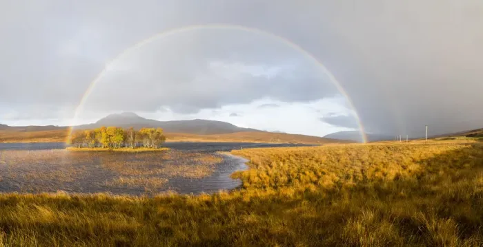 Framed Print : Double rainbow emmerging from rain shower over Loch Awe, Assynt, Scotland, UK, November 2016