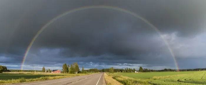Framed Print : Double rainbow over road through countryside. Nivala, Northern Ostrobothnia, Finland Framed Print : Double rainbow over road through countryside. Nivala, Northern Ostrobothnia, Finland