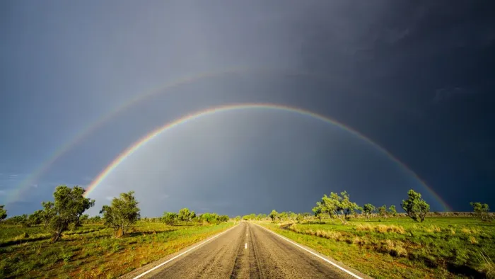 Framed Print : Double rainbow over a road in Western Australia, December 2013 Framed Print : Double rainbow over a road in Western Australia, December 2013