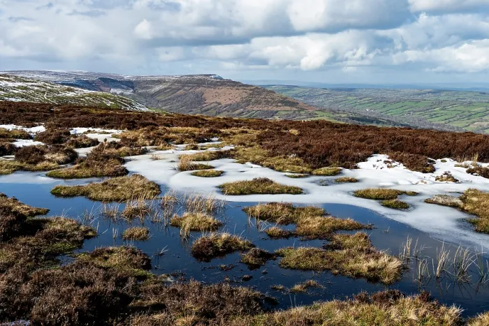 Framed Print : Dystrophic pond on heather moorland on the Black Mountains with Black Hill / Cat's Back in the background, Herefordshire, England, UK. March, 2024 Framed Print : Dystrophic pond on heather moorland on the Black Mountains with Black Hill / Cat's Back in the background, Herefordshire, England, UK. March, 2024
