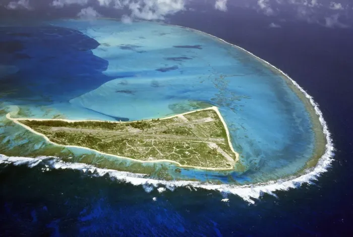 Framed Print : Eastern Island showing the WW2 airstrip which was used to launch the initial attack Framed Print : Eastern Island showing the WW2 airstrip which was used to launch the initial attack